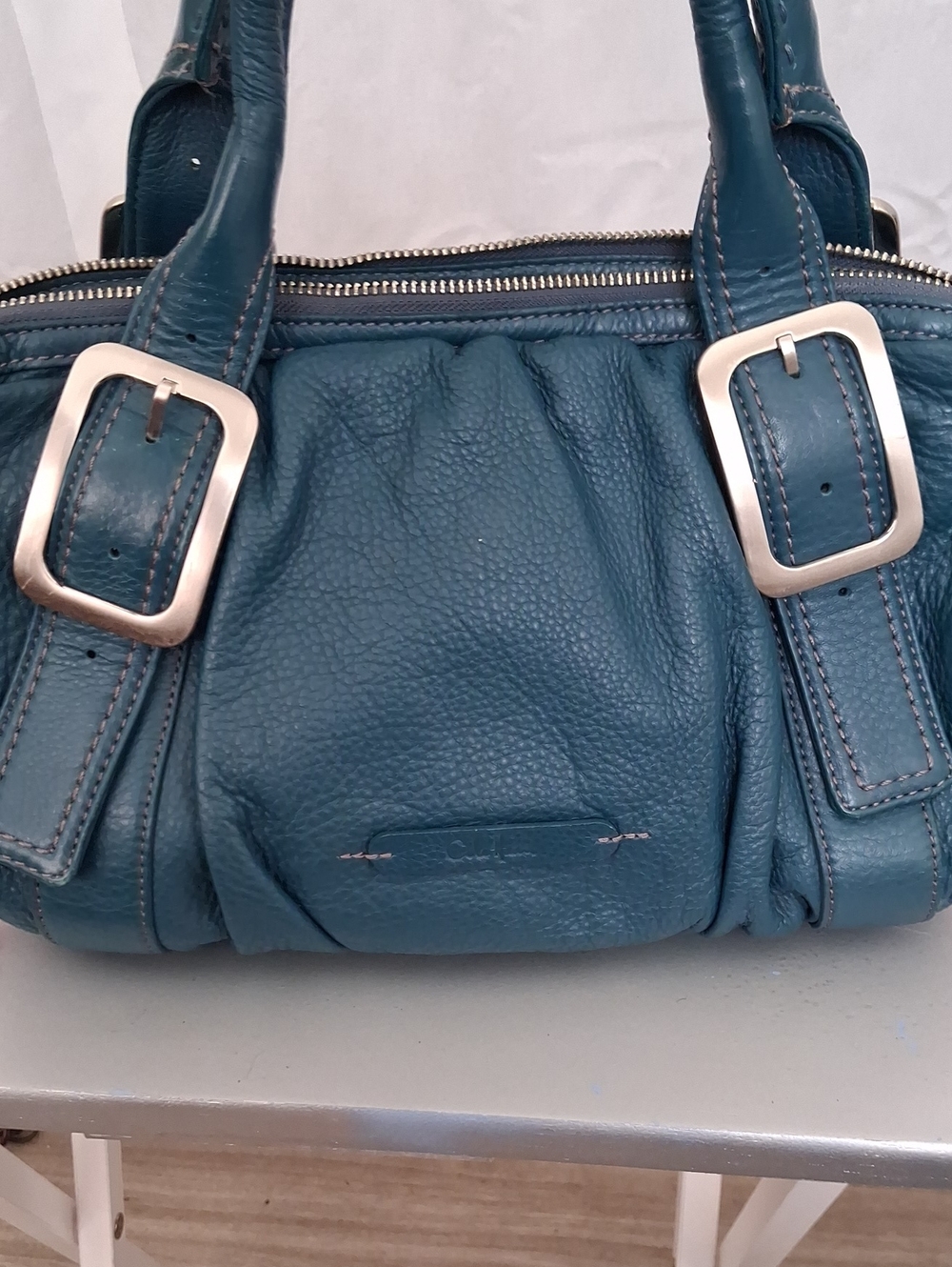Cole Haan Teal Leather Shoulder Bag with Buckle Straps. IN GREAT SHAPE!!!!
